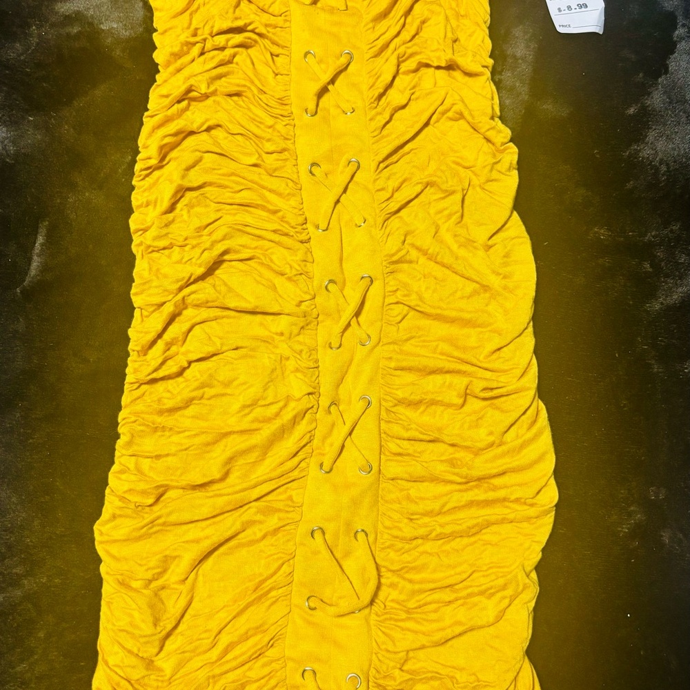 Heart Hips Mustard Lace-Up Dress